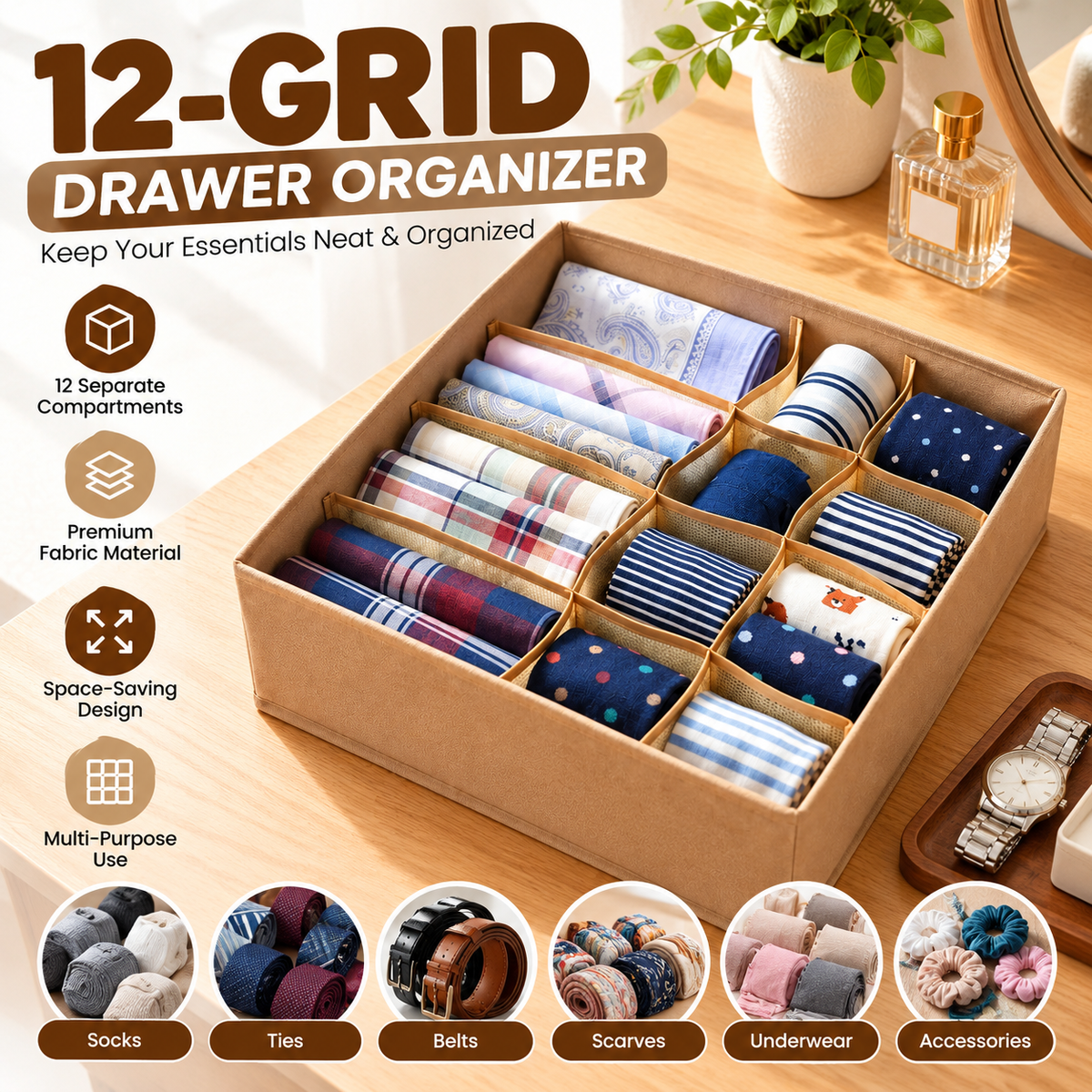 12-Grid Drawer Organizer for Accessories
