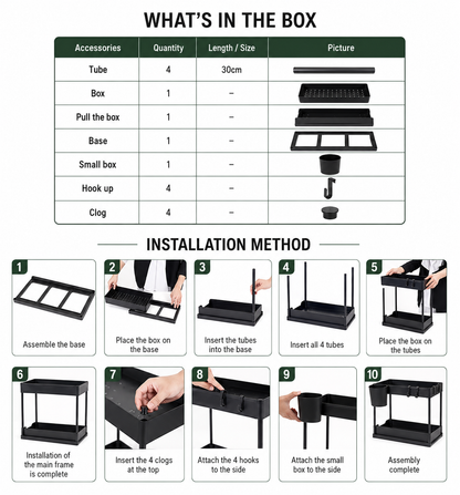 Double Deck Sliding Storage Organizer with Hooks
