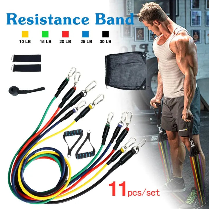 Resistance Bands 11‑Piece Set | Full Body Workout & Home Gym Training Kit