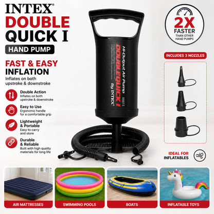 Intex Double Quick I Hand Pump – High Output Air Pump with 3 Nozzles for Inflatable Beds