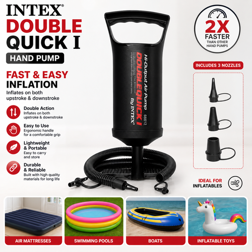 Intex Double Quick I Hand Pump – High Output Air Pump with 3 Nozzles for Inflatable Beds
