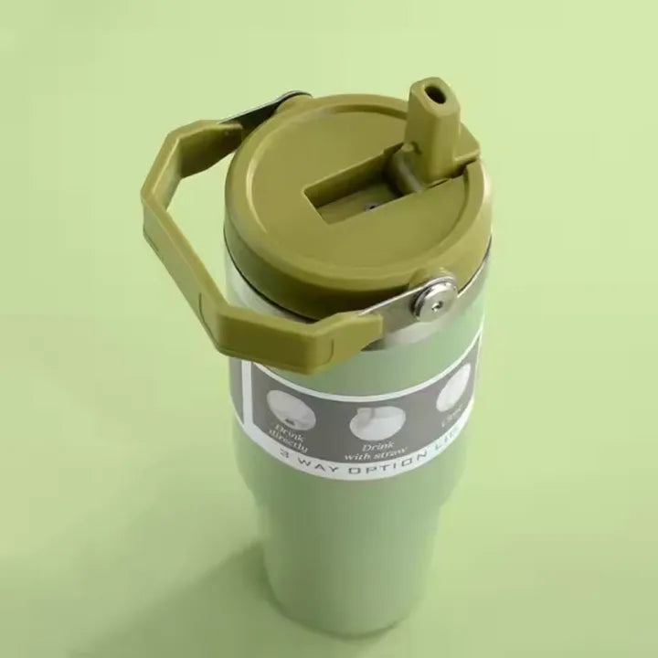 900ML Vacuum Insulated Stainless Steel Travel Tumbler with Straw Lid & Handle