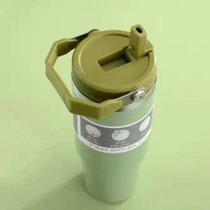 900ML Vacuum Insulated Stainless Steel Travel Tumbler with Straw Lid & Handle