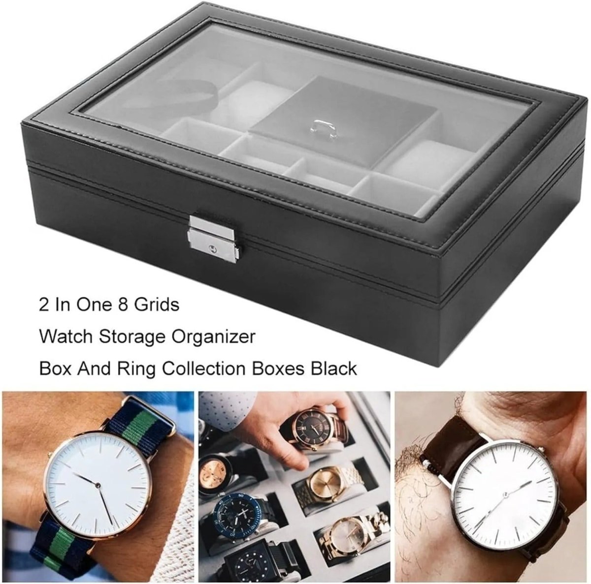 8 - Slot PU Leather Watch Box – Elegant Watch Storage & Organizer - Saadiq.pk