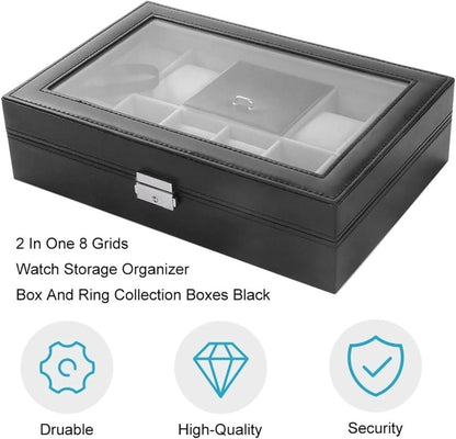 8 - Slot PU Leather Watch Box – Elegant Watch Storage & Organizer - Saadiq.pk