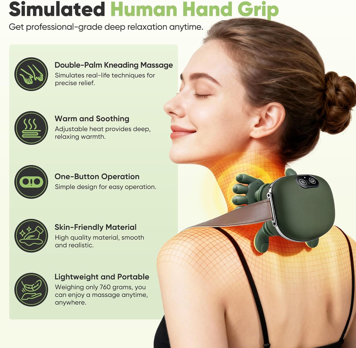 Rechargeable Neck & Shoulder Massager with Heat – Deep Kneading & 3 Massage Modes