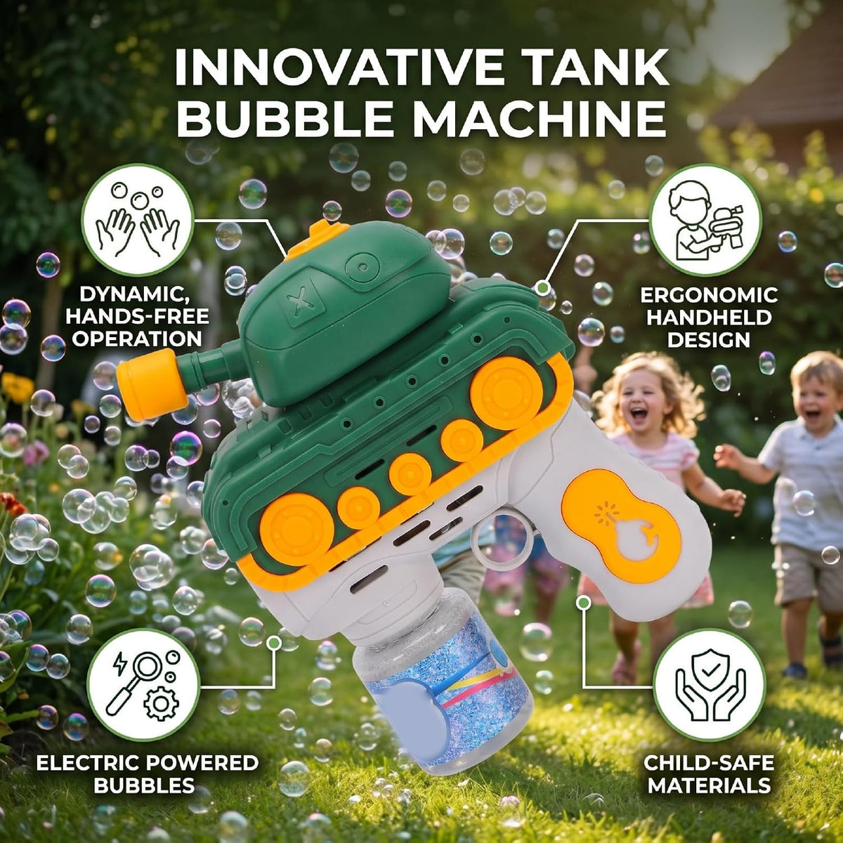 Dynamic Tank Bubble Gun | Electric Automatic Bubble Maker Toy