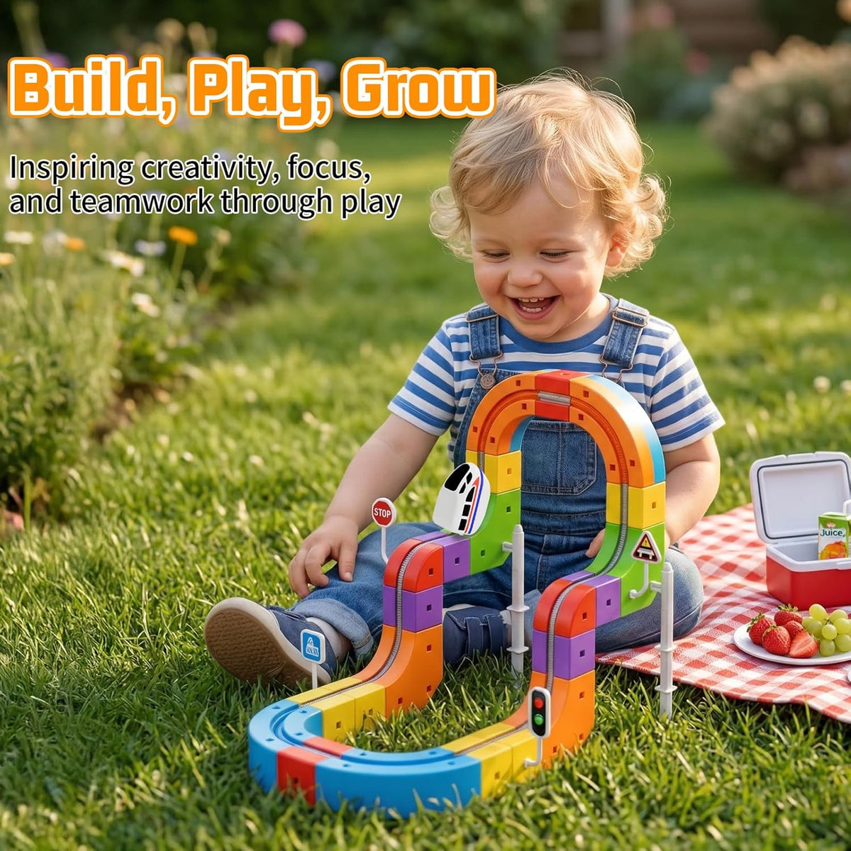 39 PCS Magnetic Train Track Set for Kids | STEM Educational Magnetic Racing Track with Rechargeable Train | DIY Toy