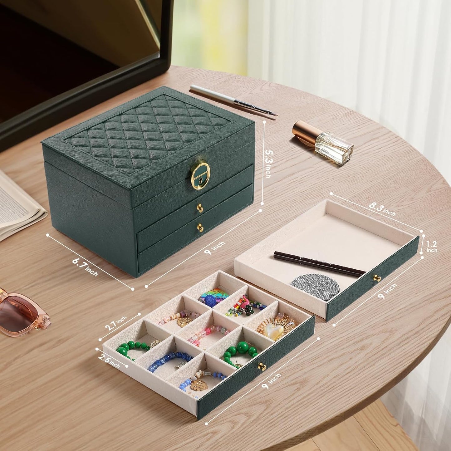 3 Layer PU Leather Jewelry Storage Organizer Box with Lock