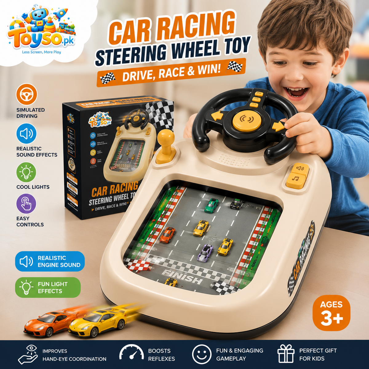 Kids Steering Wheel Driving Simulator Toy | Racing Game with Sounds & Lights
