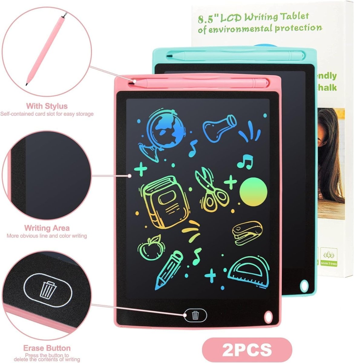 8.5 Inch LCD Writing Tablet for Kids – Multicolor Screen Reusable Digital Drawing - Saadiq.pk