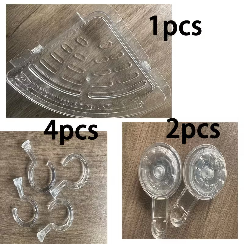 Transparent Corner Shower Shelf with Suction Cups – No Drill Bathroom Storage Rack with Hooks