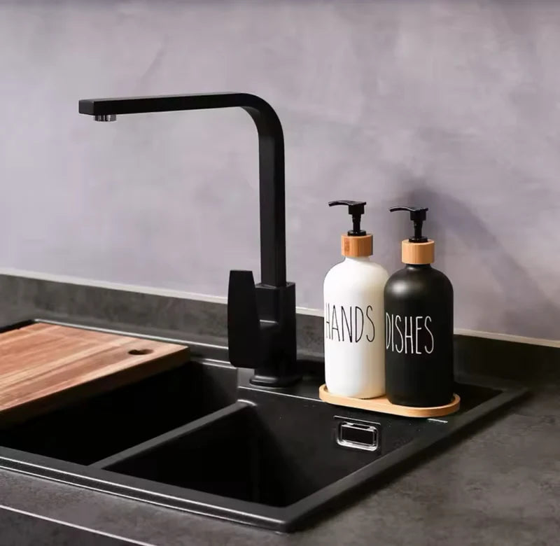 2PCS Soap Dispenser Set with Bamboo Tray