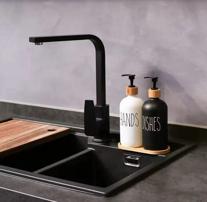 2PCS Soap Dispenser Set with Bamboo Tray