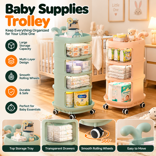 Baby Supplies Multi-Purpose Trolley | Portable Nursery Storage Organizer | 4 Layer