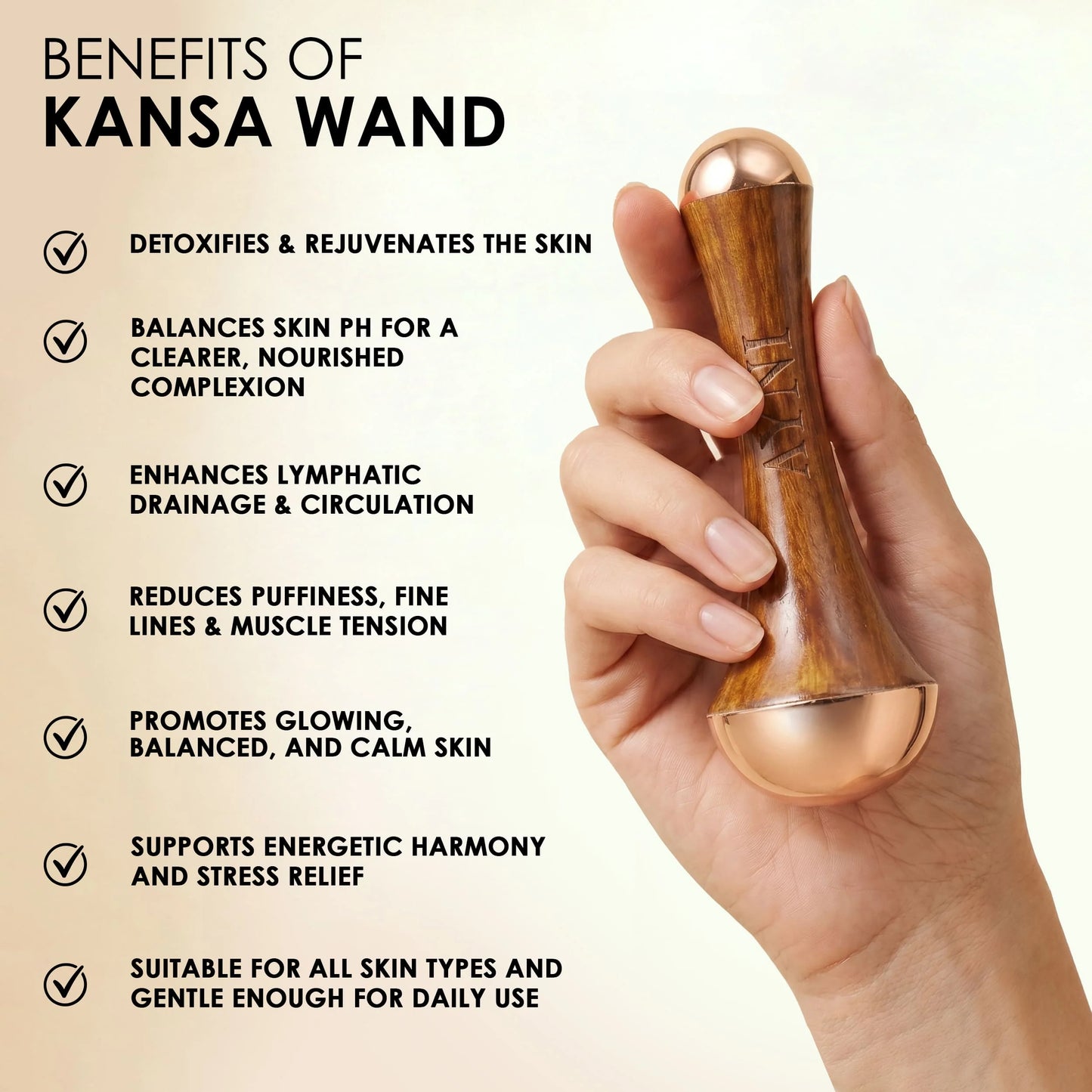 Kansa Wand Facial & Body Massager | Teak Wood Ayurvedic Massage Tool