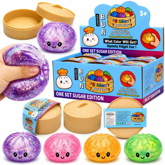 Dumpling Squishy Rainbow Toy | Rainbow Glitter Stress Relief Fidget Toy for Kids