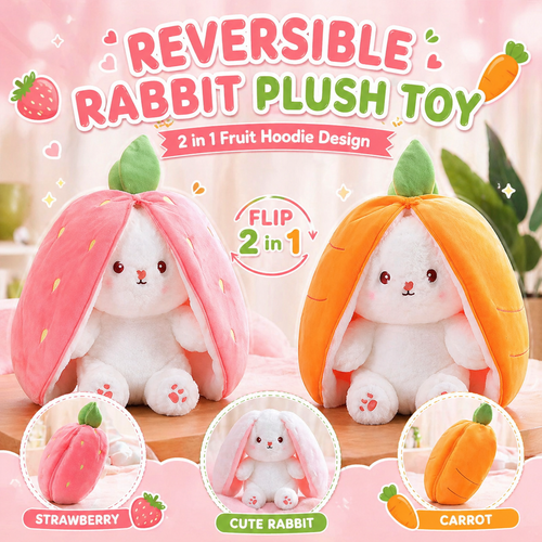 Reversible Rabbit Plush Toy – 2-in-1 Bunny Soft Stuffed Toy for Kids