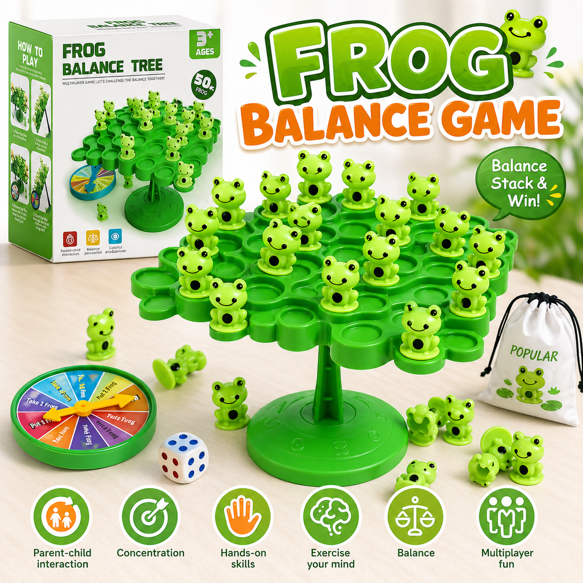 Frog Balance Tree Game for Kids – Fun Educational Toy with Dice | Family Board Game 3+