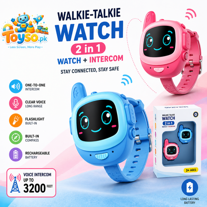 2-in-1 Kids Walkie Talkie Watch with Intercom, Flashlight & Compass