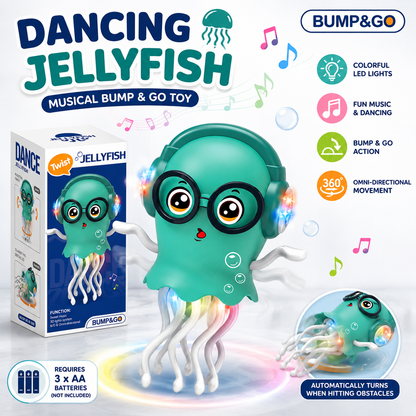 Dancing Jellyfish Toy – Musical Bump & Go LED Light-Up Crawling Toy