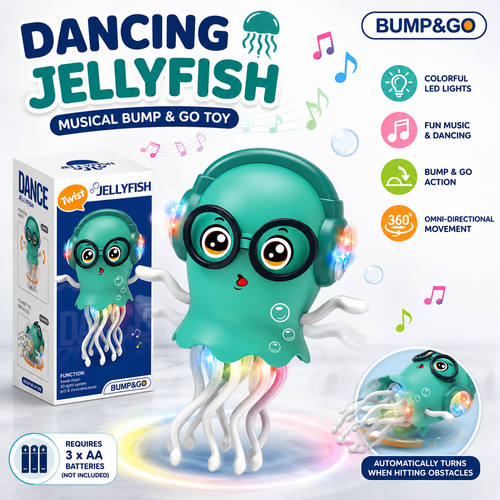 Dancing Jellyfish Toy – Musical Bump & Go LED Light-Up Crawling Toy