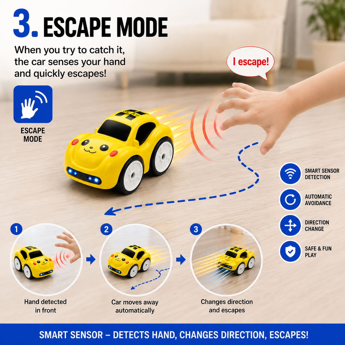 Smart Sensor RC Car – Follow, Escape & Track Mode Toy Car