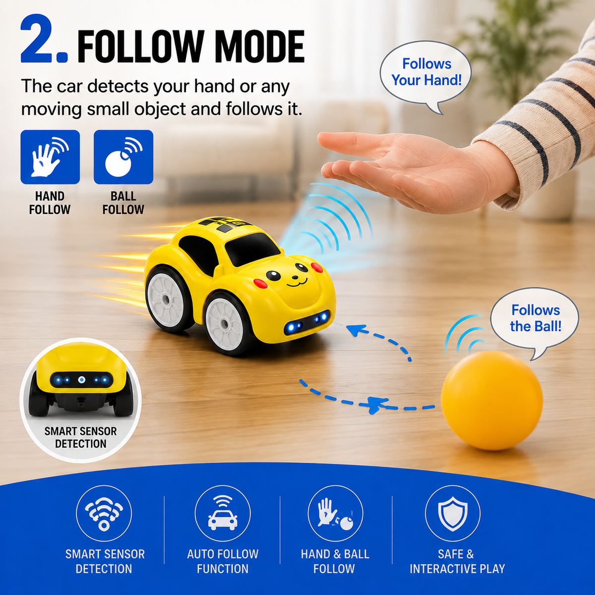 Smart Sensor RC Car – Follow, Escape & Track Mode Toy Car