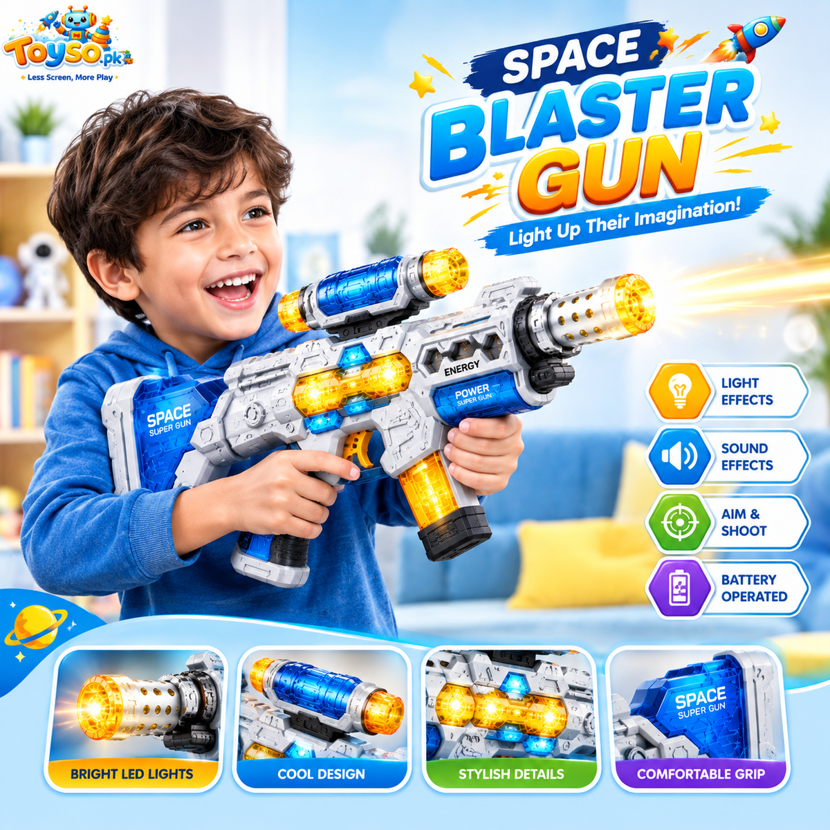 Space Blaster Toy Gun with Lights & Sounds | Battery Operated Toy for Kids
