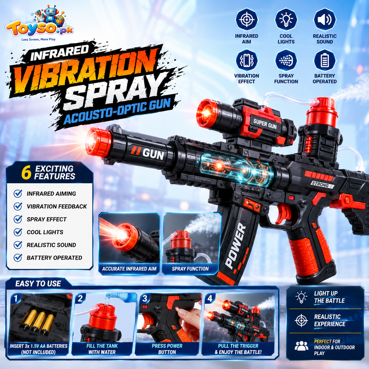 Infrared Vibration Acousto-Optic Toy Gun | Light & Sound Pretend Play Toy