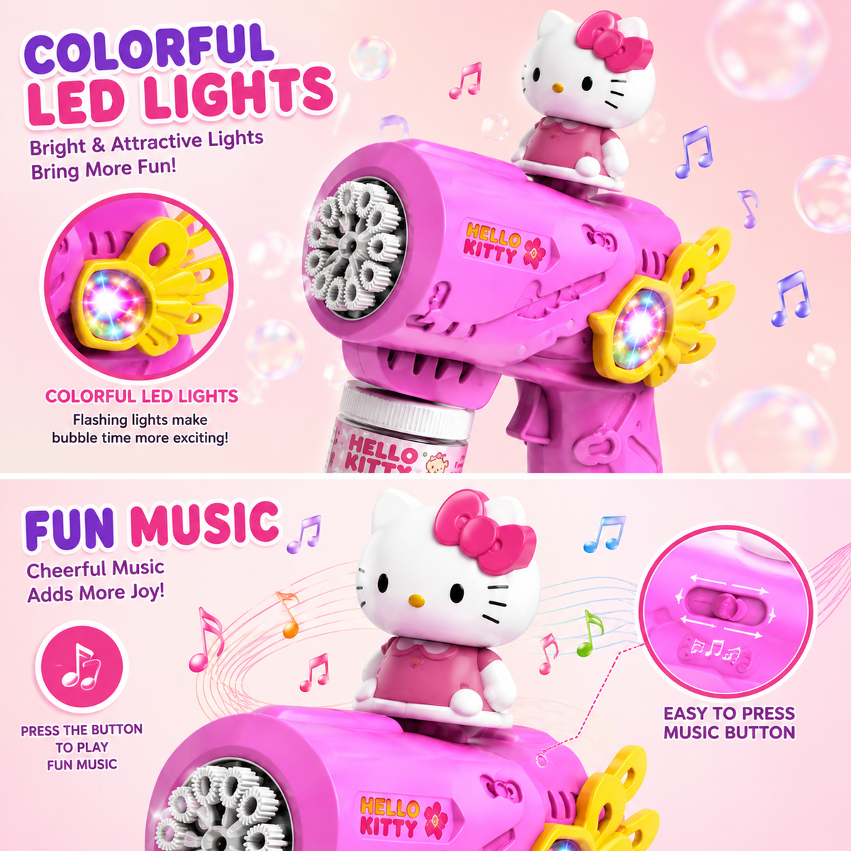 Hello Kitty Bubble Gun with Electric Lights | Automatic Bubble Blower Toy for Kids