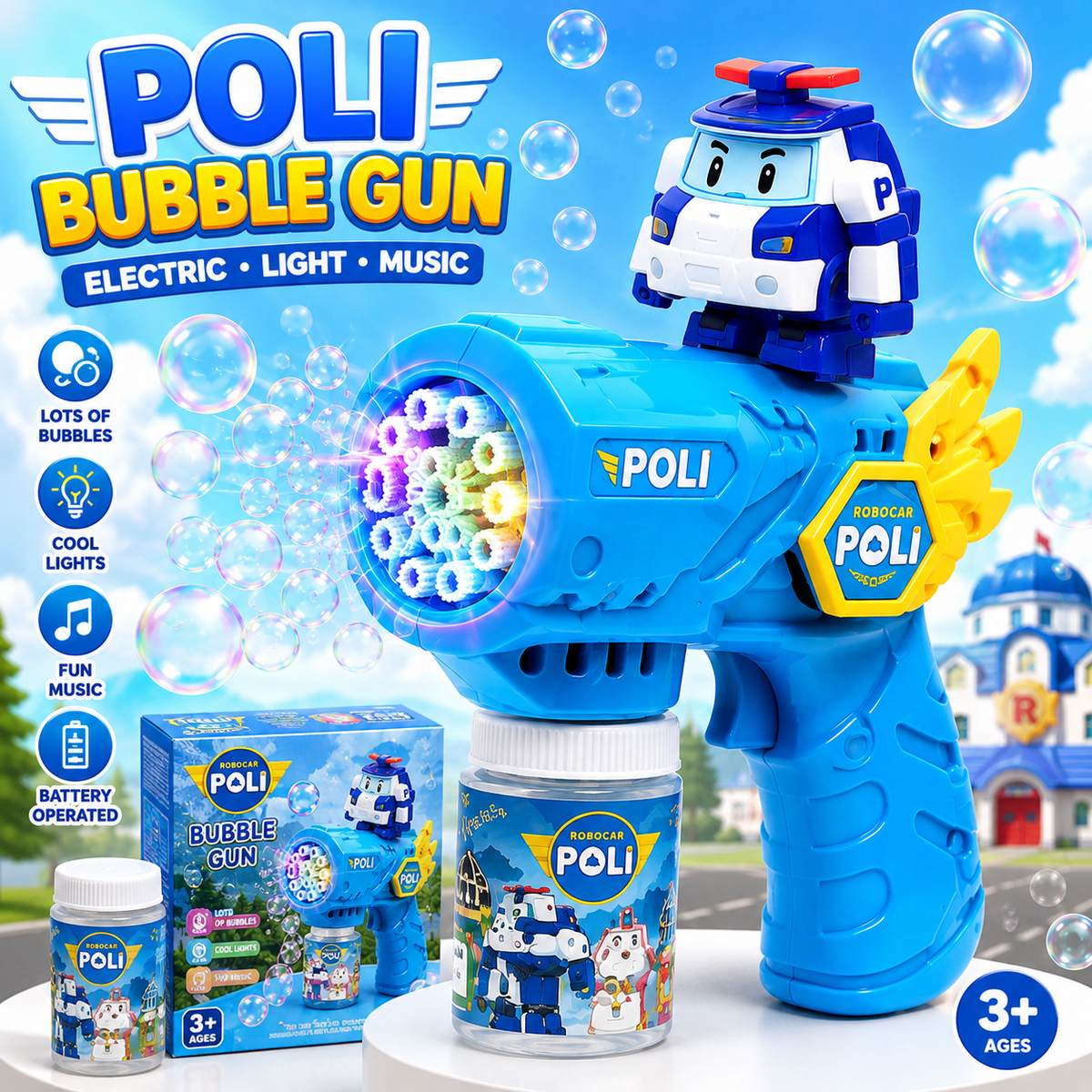 Poli Bubble Gun with Electric Lights | Automatic Bubble Blower Toy for Kids