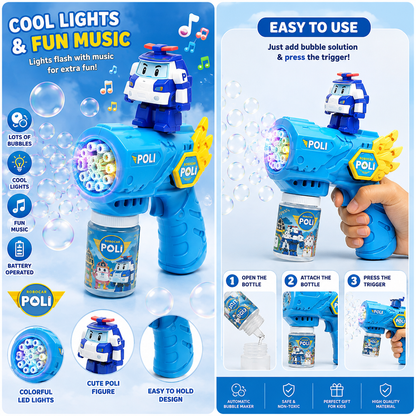 Poli Bubble Gun with Electric Lights | Automatic Bubble Blower Toy for Kids