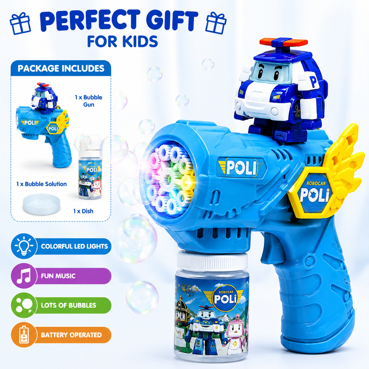 Poli Bubble Gun with Electric Lights | Automatic Bubble Blower Toy for Kids