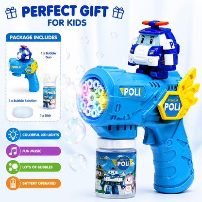 Poli Bubble Gun with Electric Lights | Automatic Bubble Blower Toy for Kids