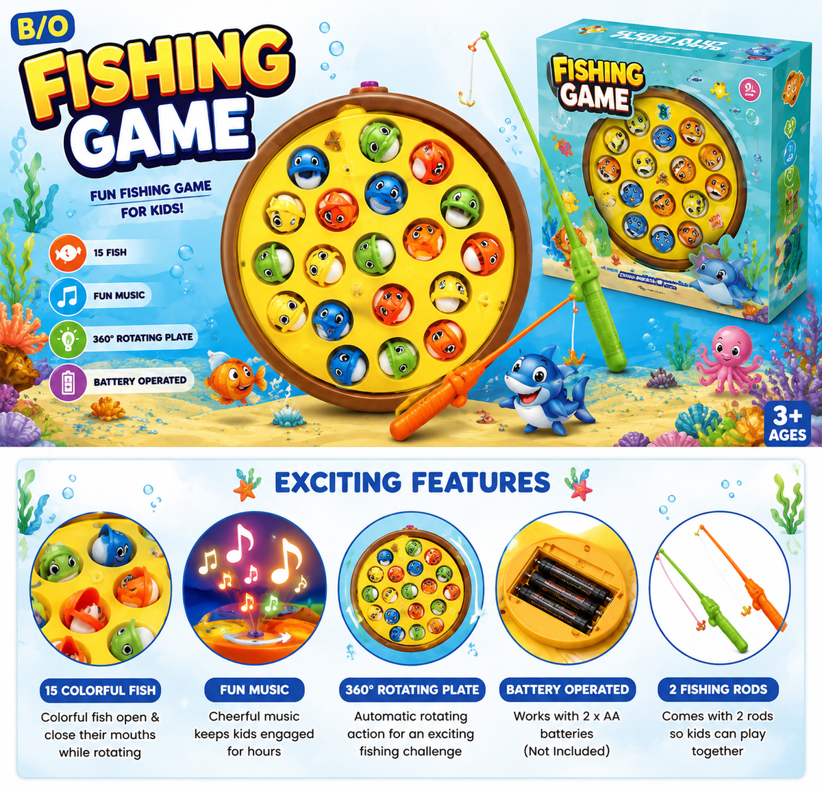 Battery Operated Fishing Game Toy | Interactive Fishing Game for Kids