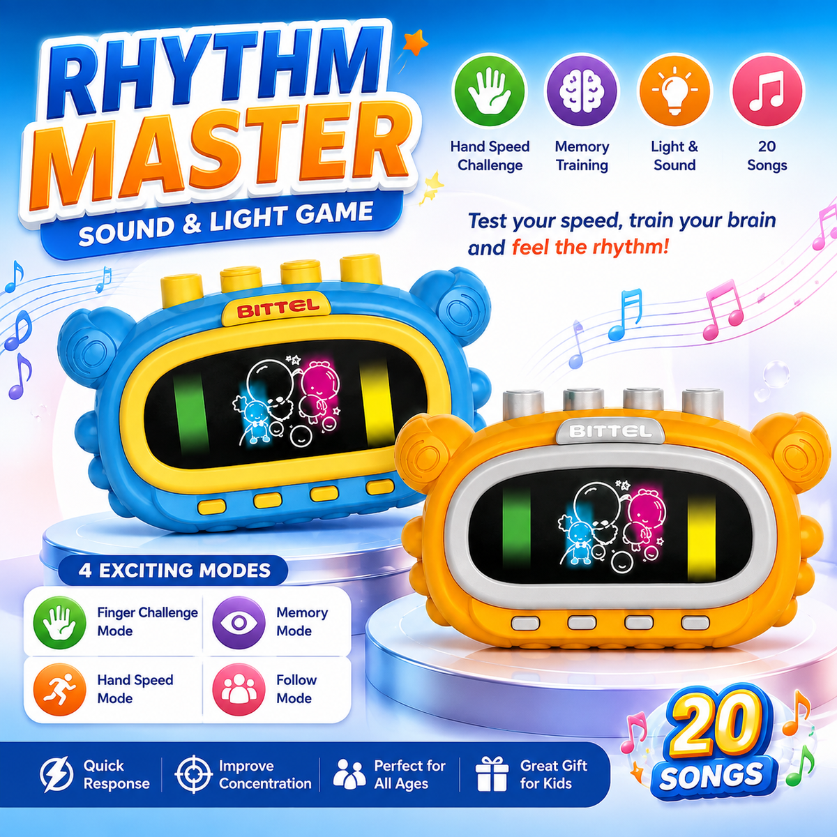 Rhythm Master Sound & Light Game | 4 Modes Interactive Handheld Toy