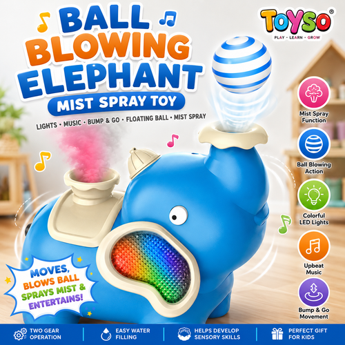 Musical Elephant Mist Spray Toy | Moving Bump & Go Toy with Lights, Music & Floating Ball