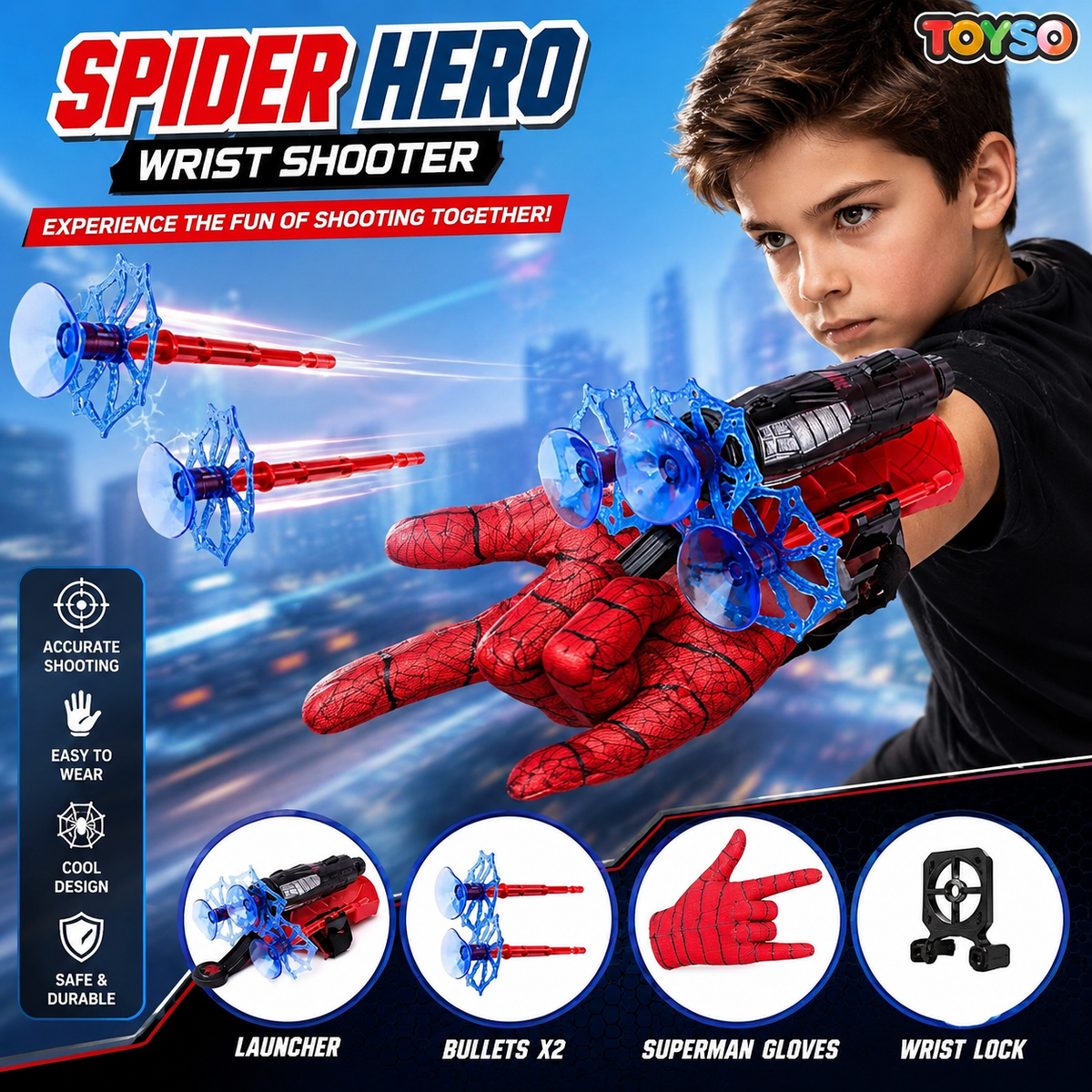 Spider Hero Wrist Shooter Toy with Superhero Glove & 2 Suction Cup Darts