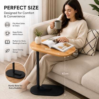 C-Shaped Sofa Side Table | C-Shaped Wooden Top Laptop & Bedside Table