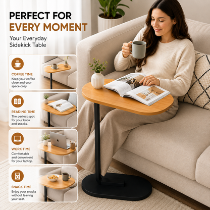 C-Shaped Sofa Side Table | C-Shaped Wooden Top Laptop & Bedside Table