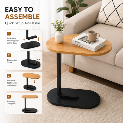 C-Shaped Sofa Side Table | C-Shaped Wooden Top Laptop & Bedside Table