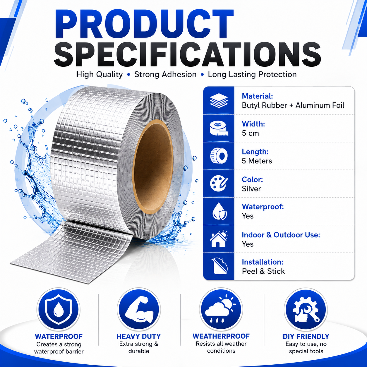 Waterproof Leak Repair Tape 5M | Roof, Pipe & Crack Repair Aluminum Foil Tape