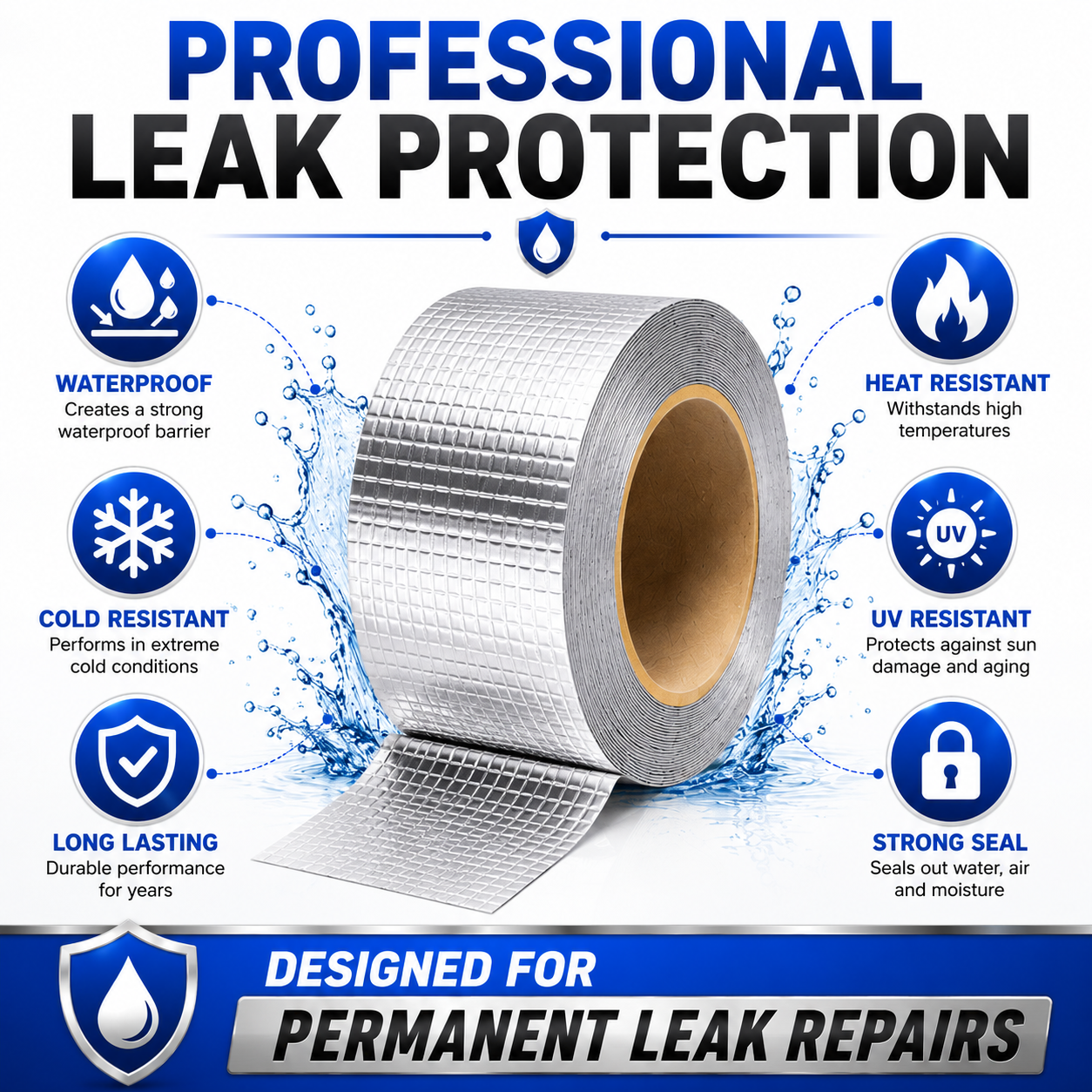 Waterproof Leak Repair Tape 5M | Roof, Pipe & Crack Repair Aluminum Foil Tape