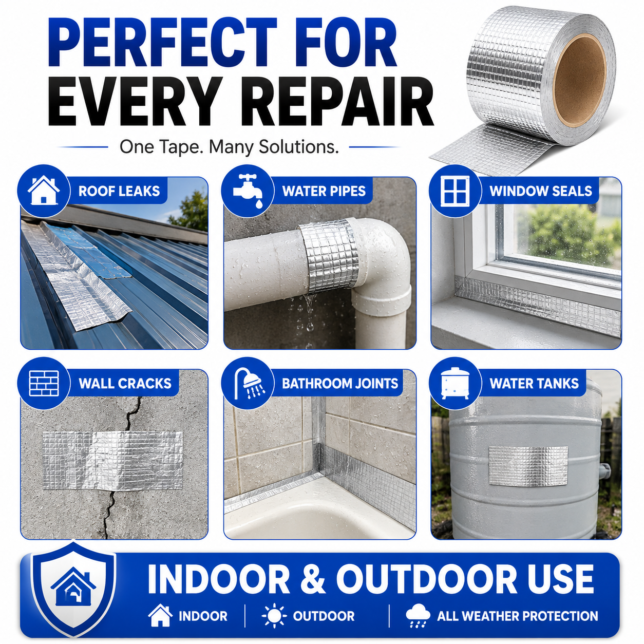 Waterproof Leak Repair Tape 5M | Roof, Pipe & Crack Repair Aluminum Foil Tape