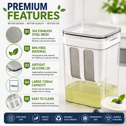 Homemade Greek Yogurt Maker 1100ml | Multipurpose Food Filter Strainer