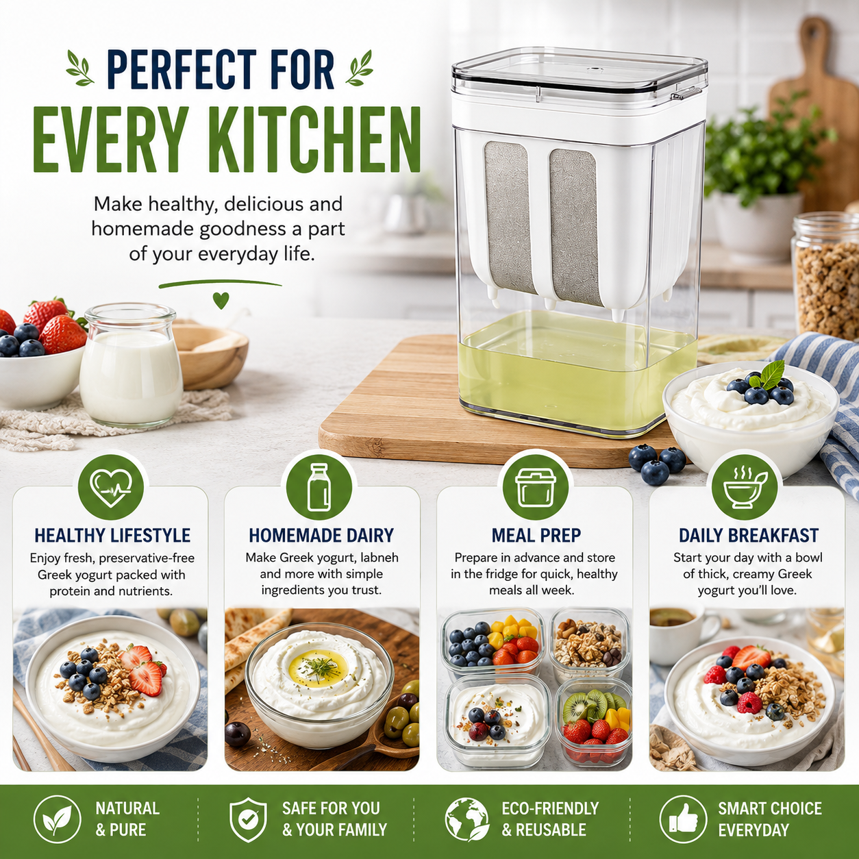 Homemade Greek Yogurt Maker 1100ml | Multipurpose Food Filter Strainer