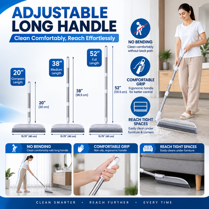 2-in-1 Rubber Floor Squeegee Broom with Extendable Handle – Wet & Dry Multi-Surface Cleaner