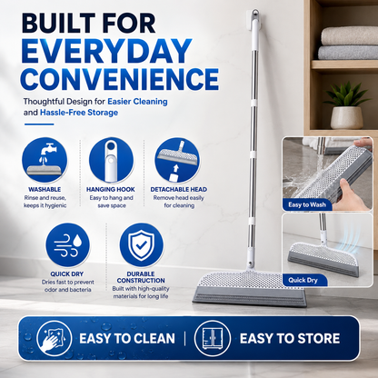 2-in-1 Rubber Floor Squeegee Broom with Extendable Handle – Wet & Dry Multi-Surface Cleaner