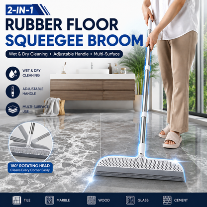 2-in-1 Rubber Floor Squeegee Broom with Extendable Handle – Wet & Dry Multi-Surface Cleaner